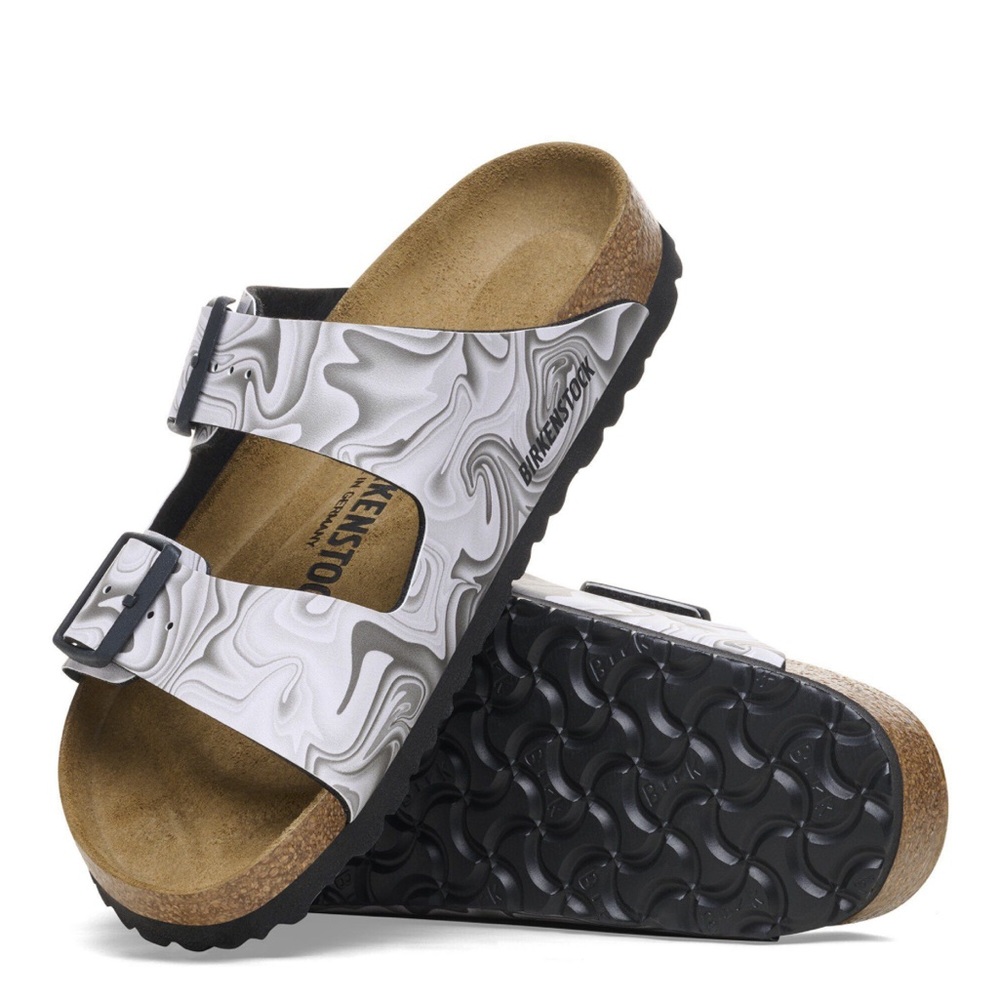 Birkenstock Women’s Arizona Birko-Flor Marbletwirl Black/White Size US 9 - Picture 2 of 11